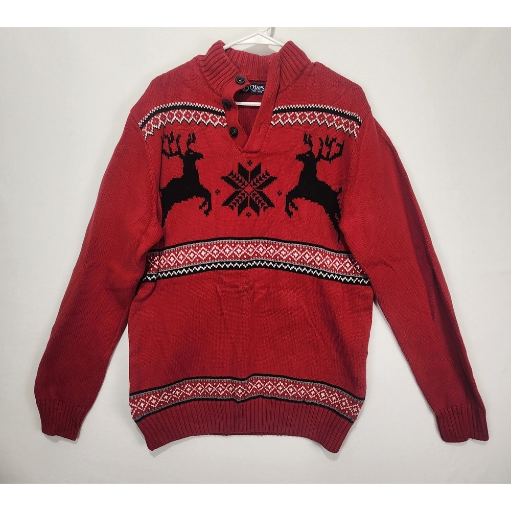 Chaps Men's Pullover Casual Knit Sweater Red Christmas Holiday Size M